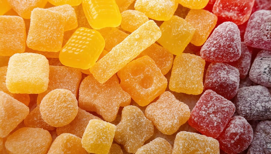 Assortment of brightly colored freeze-dried candy