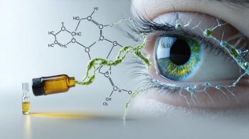 Artistic depiction of CBD oil interacting with optic nerve, illustrating its potential role in glaucoma treatment.