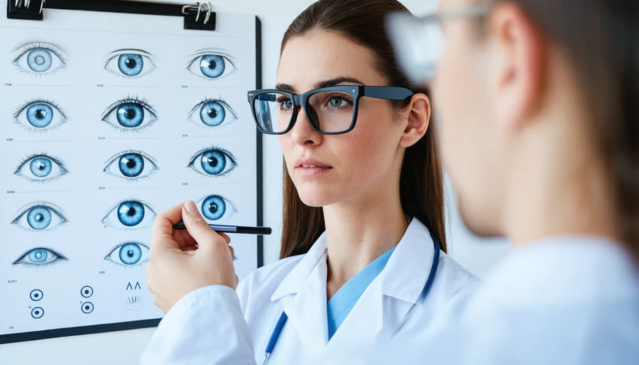 Ophthalmologist discussing treatment options with patient while reviewing eye pressure measurements