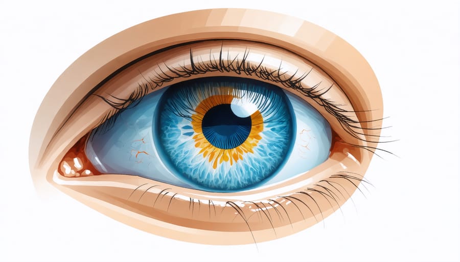 Cross-sectional diagram of human eye highlighting optic nerve and areas impacted by glaucoma