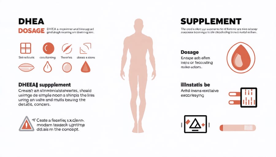 Visual guide showing recommended DHEA dosages and safety precautions