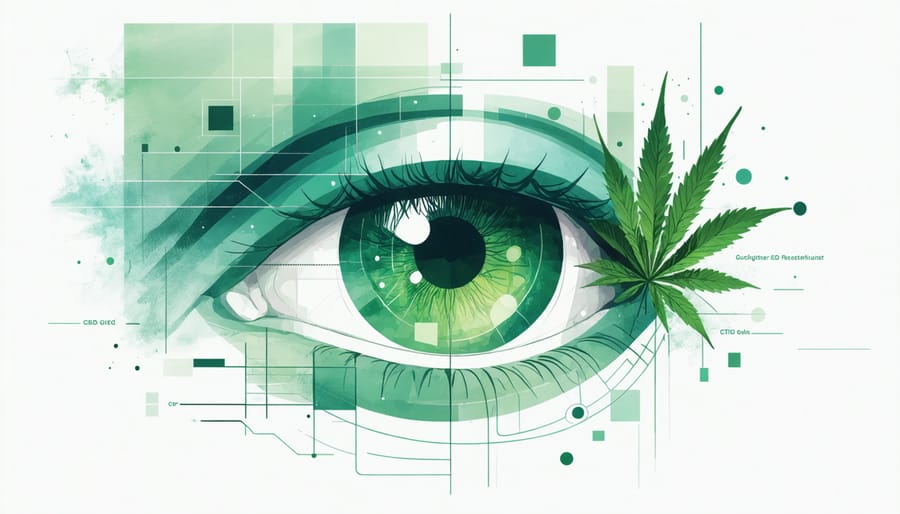 Detailed cross-section diagram of human eye highlighting endocannabinoid receptors