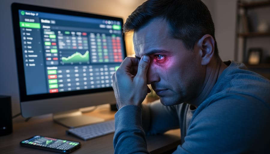 Close-up of person rubbing strained, reddened eye showing symptoms of digital eye strain
