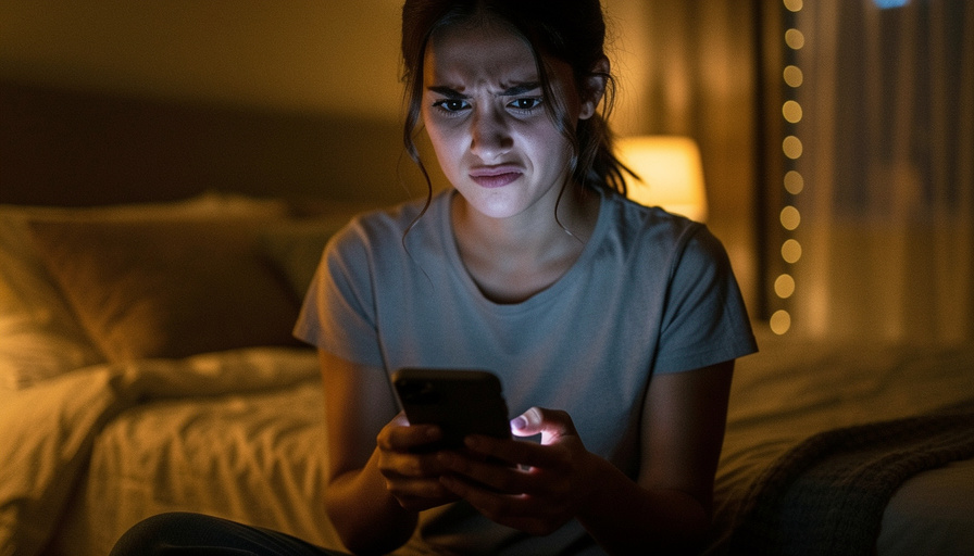 Person viewing Reddit health content on smartphone with concerned expression