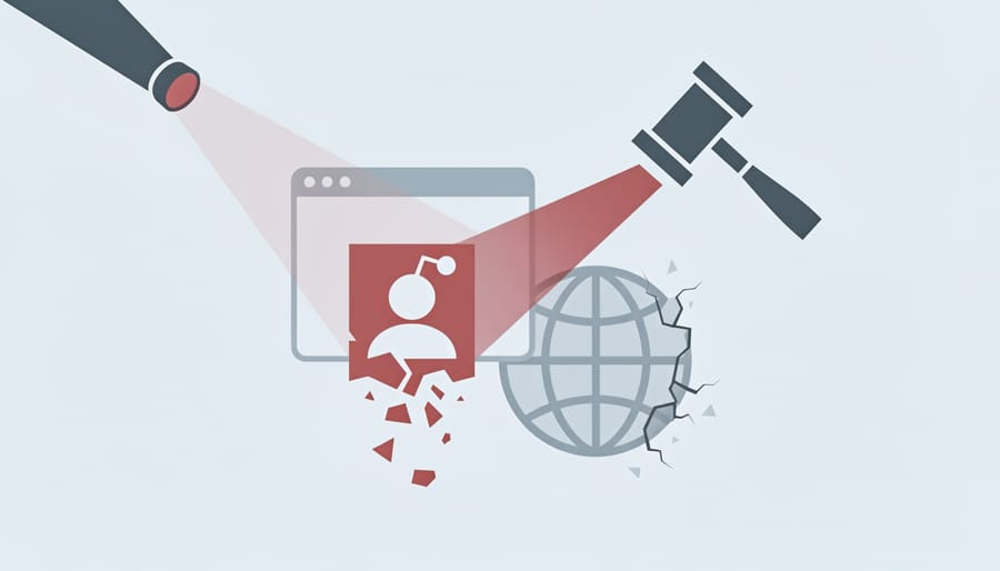 Broken security shield symbolizing damaged credibility and account penalties