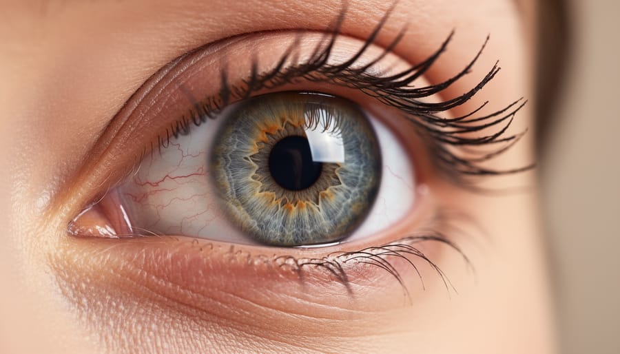 Detailed close-up of human eye showing iris structure and pupil