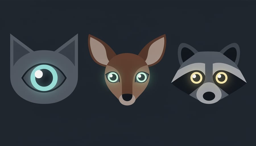 Nocturnal animal eye reflecting light in a dark outdoor scene
